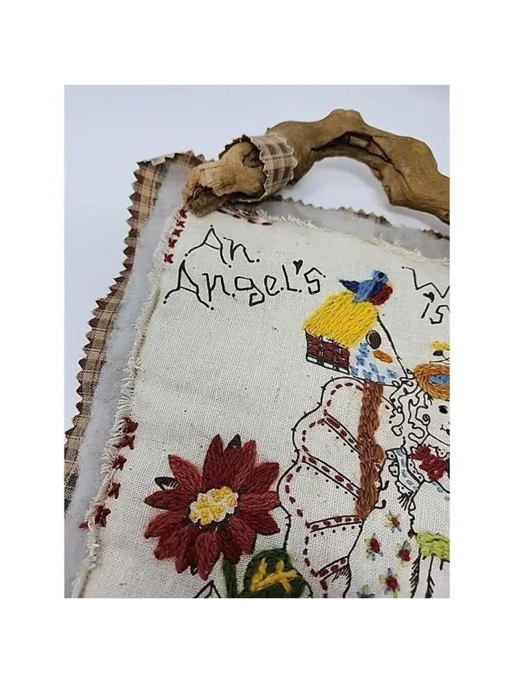 Handmade Wall Hanging An Angels Work Is Never Done Wood Hanger Homespun Country